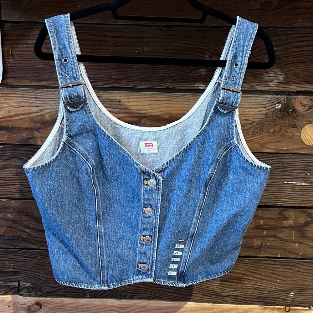 Levi's Blue Denim Button-Front Crop Vest